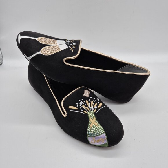 J. Renee Women's Flats Shoes Size 6.5 Black Champagne Rhinestone Loafers (309) - Picture 2 of 6